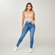 REF: 552571 Jean skinny tiro alto en denim stretch, color azul medio