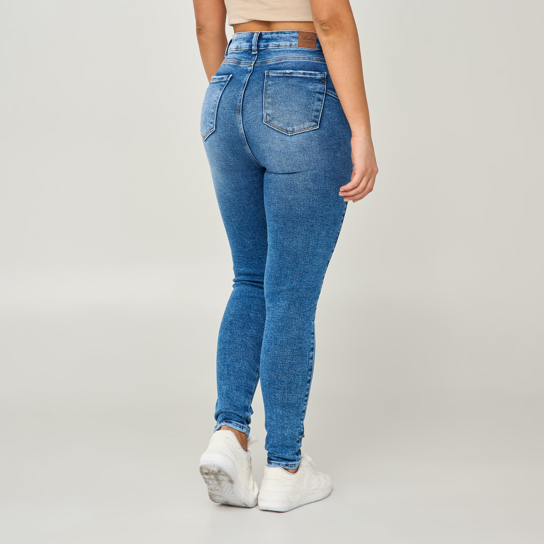 REF: 552571 Jean skinny tiro alto en denim stretch, color azul medio