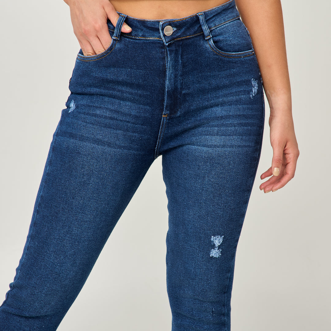 REF: 552570 Jean skinny tiro alto en denim stretch, color azul oscuro
