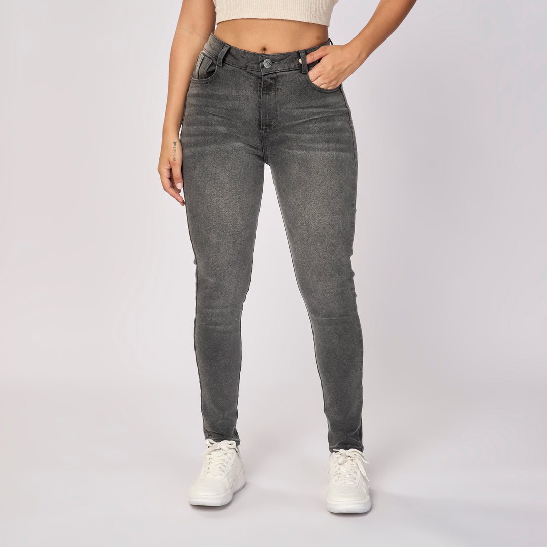 Ref: 552503 Jean skinny tiro alto en denim stretch gris claro