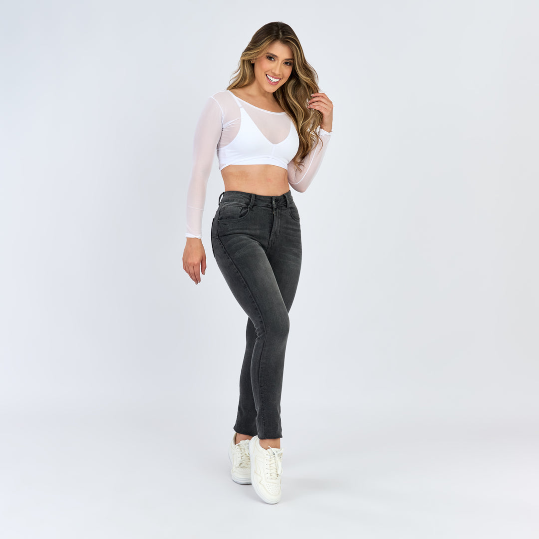 REF: 552605 Jean skinny tiro medio en denim stretch, color gris oscuro 100%