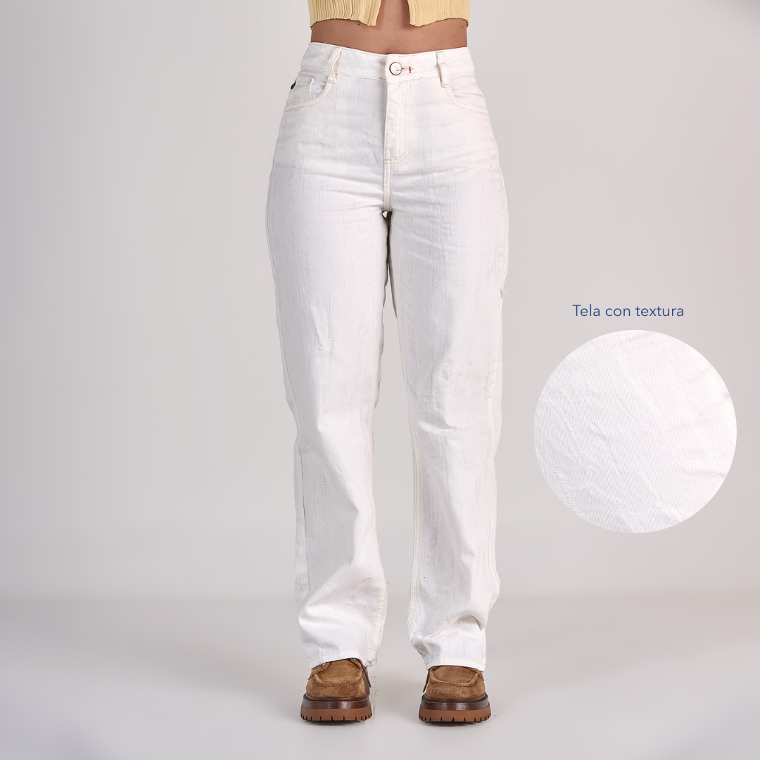 Ref: 552761 Jean straight tiro medio en denim rígido 100% algodón, color ivory