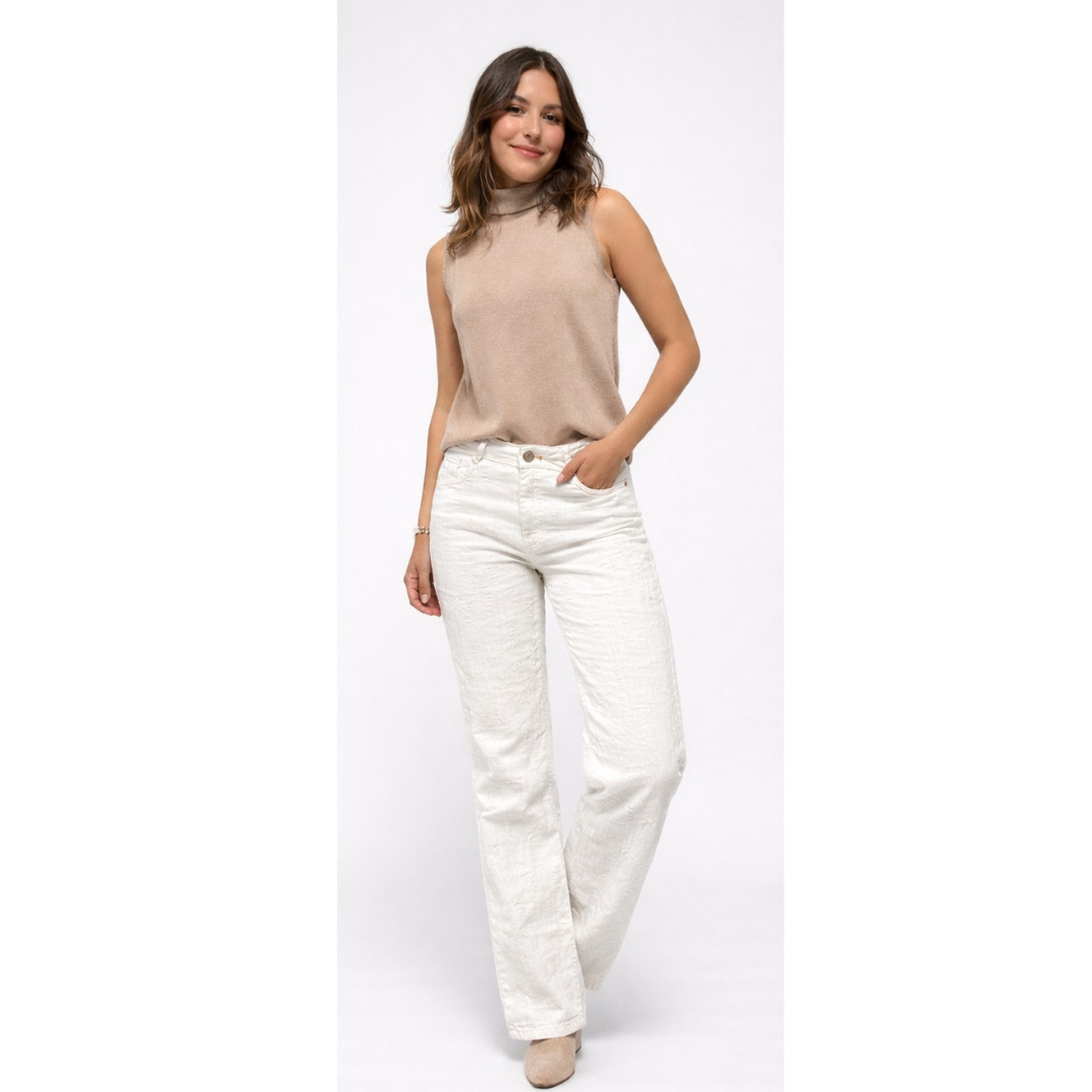 Ref: 552761 Jean straight tiro medio en denim rígido 100% algodón, color ivory