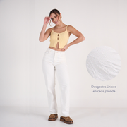 Ref: 552761 Jean straight tiro medio en denim rígido 100% algodón, color ivory