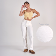 Ref: 552761 Jean straight tiro medio en denim rígido 100% algodón, color ivory