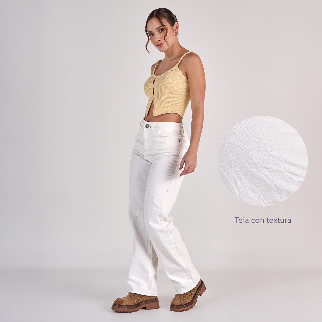 Ref: 552761 Jean straight tiro medio en denim rígido 100% algodón, color ivory