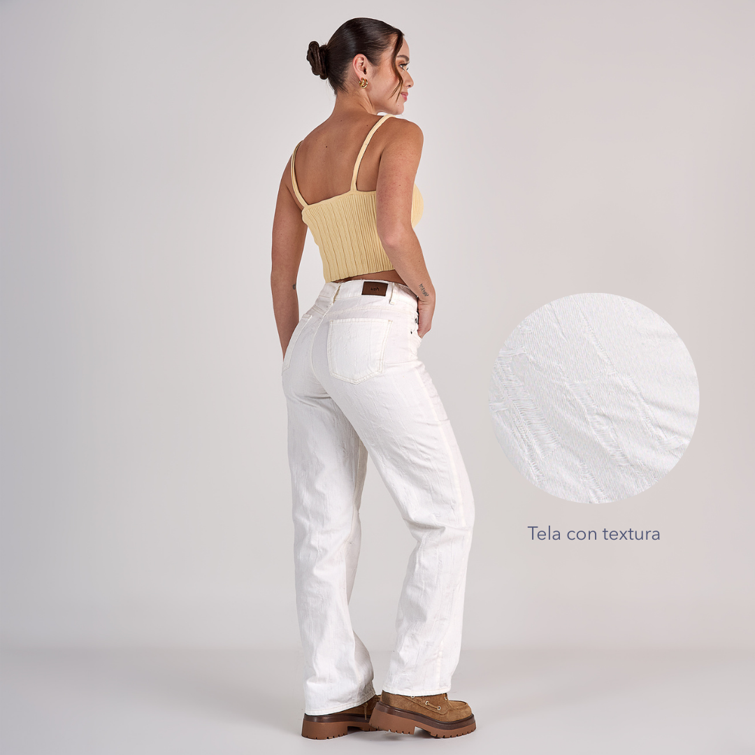 Ref: 552761 Jean straight tiro medio en denim rígido 100% algodón, color ivory