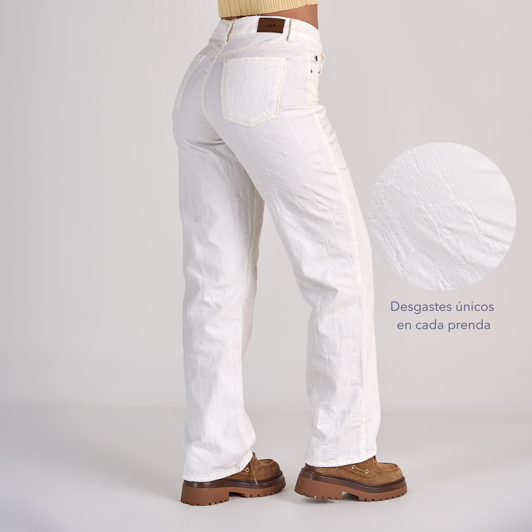 Ref: 552761 Jean straight tiro medio en denim rígido 100% algodón, color ivory