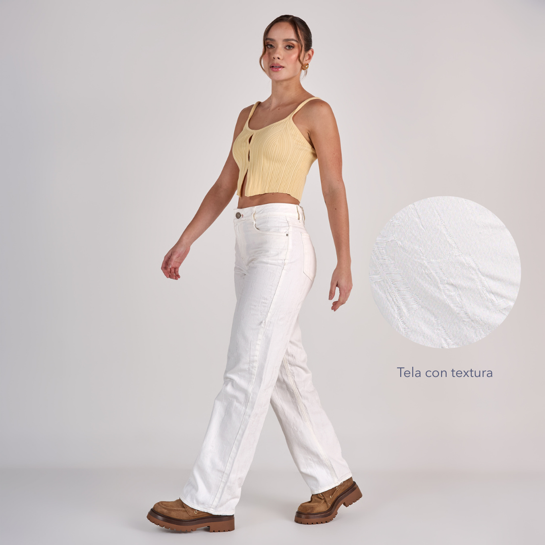 Ref: 552761 Jean straight tiro medio en denim rígido 100% algodón, color ivory