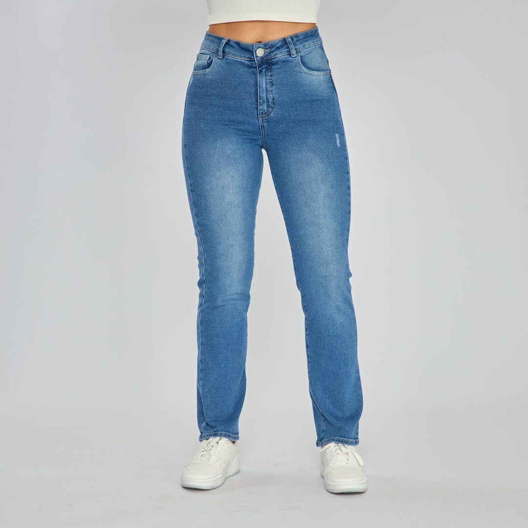 Ref: 552600 Jean tiro alto bota slim en denim stretch, color azul medio
