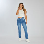 Ref: 552600 Jean tiro alto bota slim en denim stretch, color azul medio