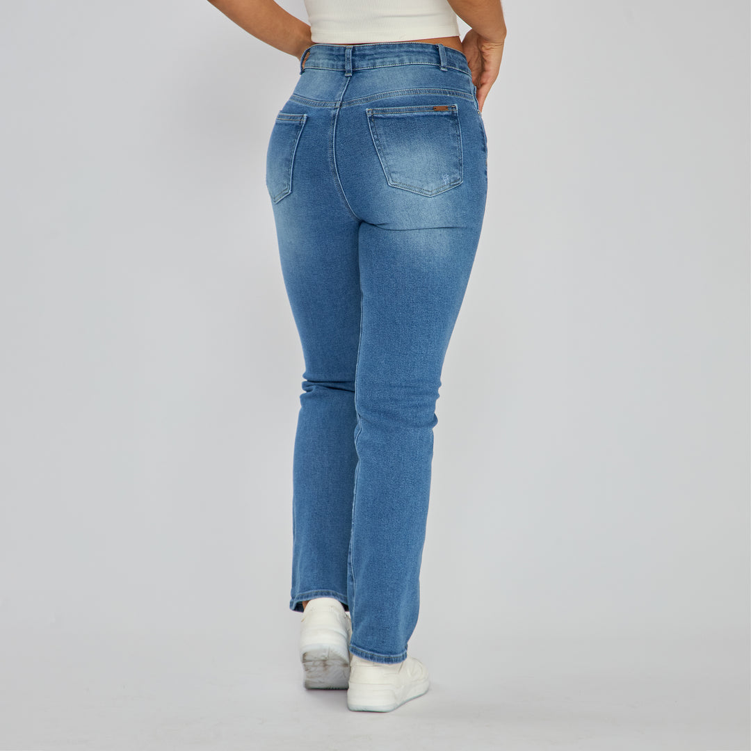 Ref: 552600 Jean tiro alto bota slim en denim stretch, color azul medio