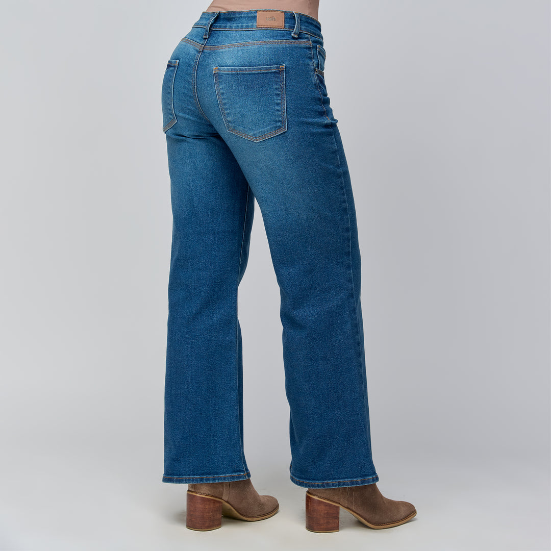 Ref: 552744 Jean vaquero flare tiro medio en denim licrado, color azul oscuro