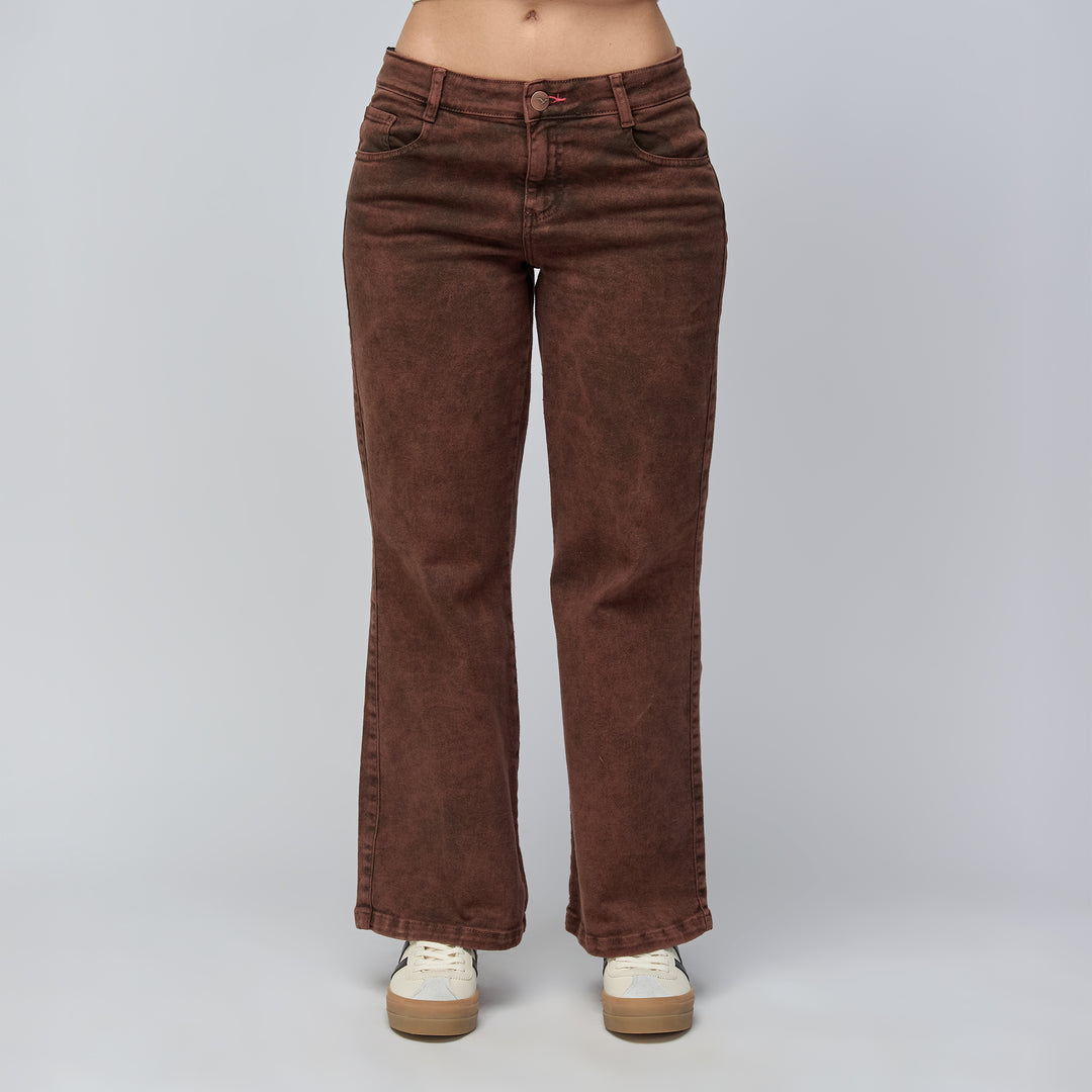 Ref: 552770 Jean vaquero flare tiro medio en denim licrado, color Mocca dirty