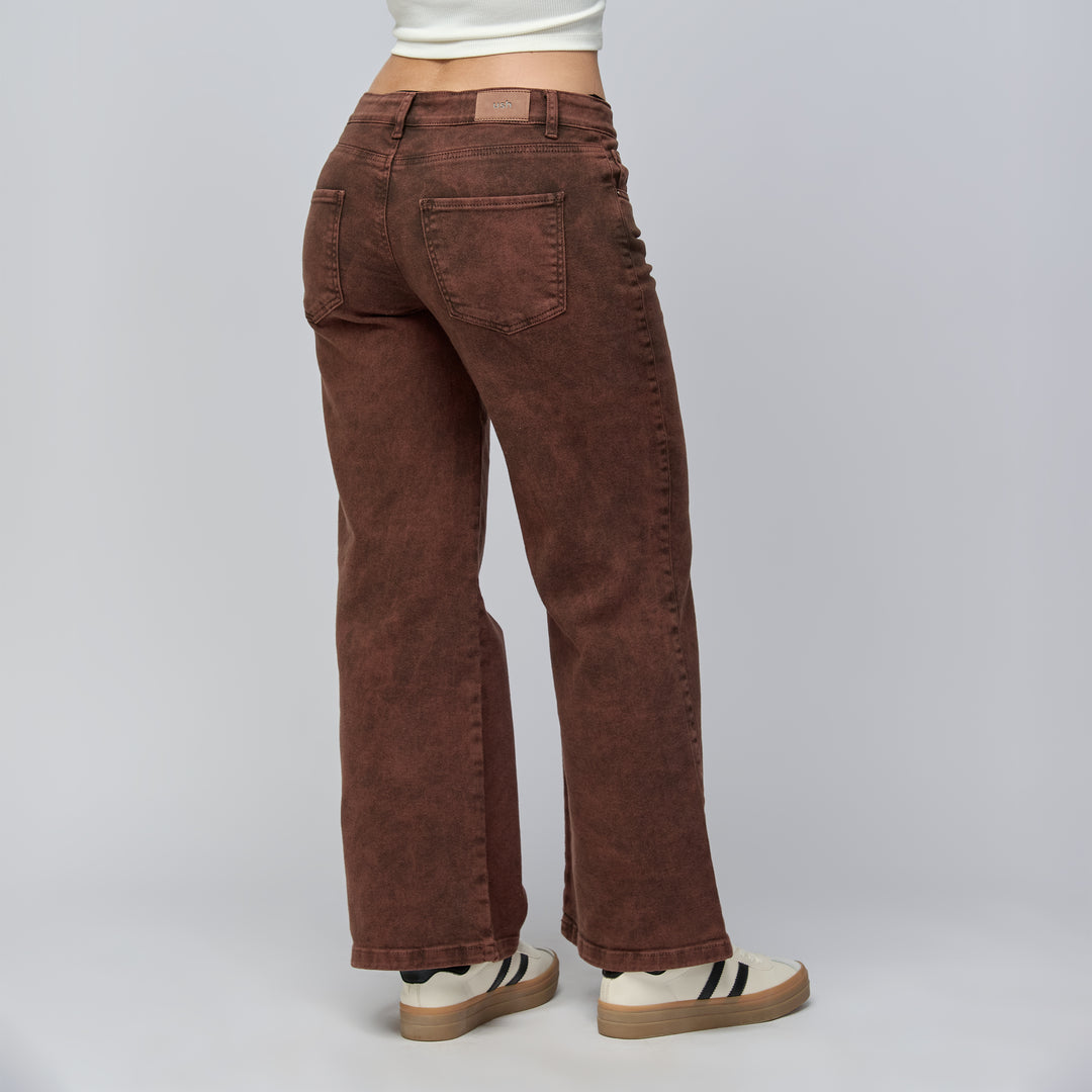 Ref: 552770 Jean vaquero flare tiro medio en denim licrado, color Mocca dirty