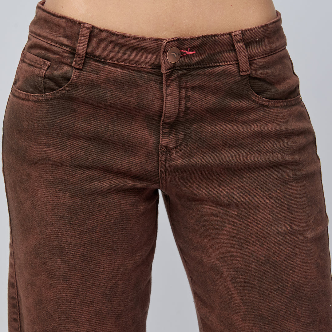 Ref: 552770 Jean vaquero flare tiro medio en denim licrado, color Mocca dirty