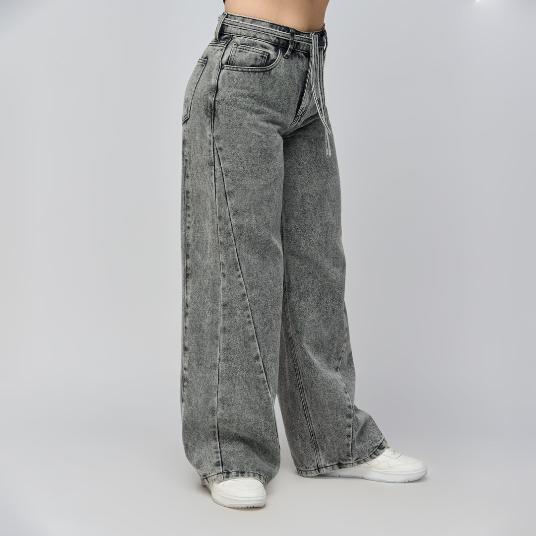 Ref: 552799 Jean wide leg tiro medio en denim rígido 100% algodón, color gris