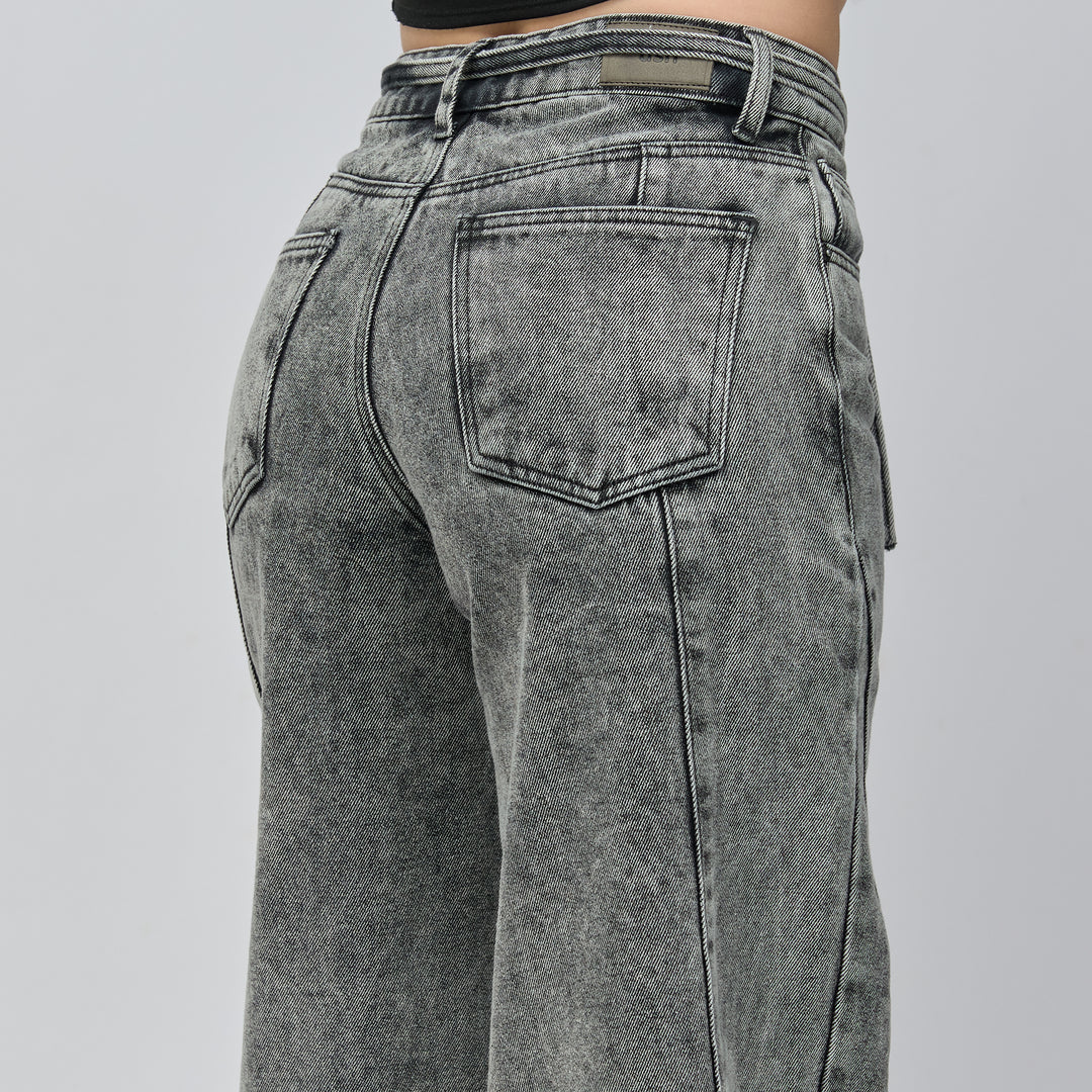 Ref: 552799 Jean wide leg tiro medio en denim rígido 100% algodón, color gris