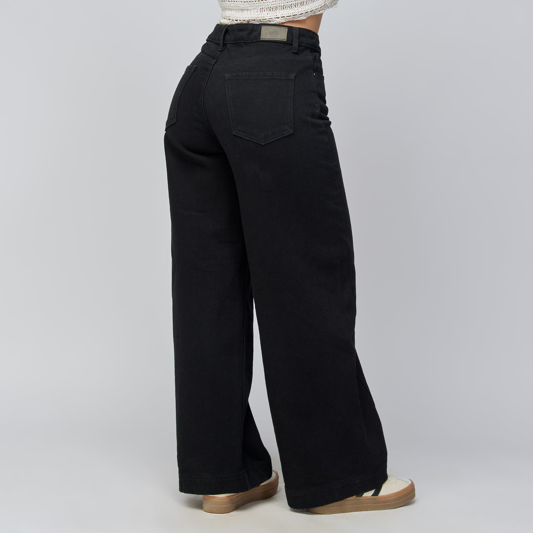 Ref: 552789 Jean wide leg tiro medio en denim rígido 100% algodón, color negro