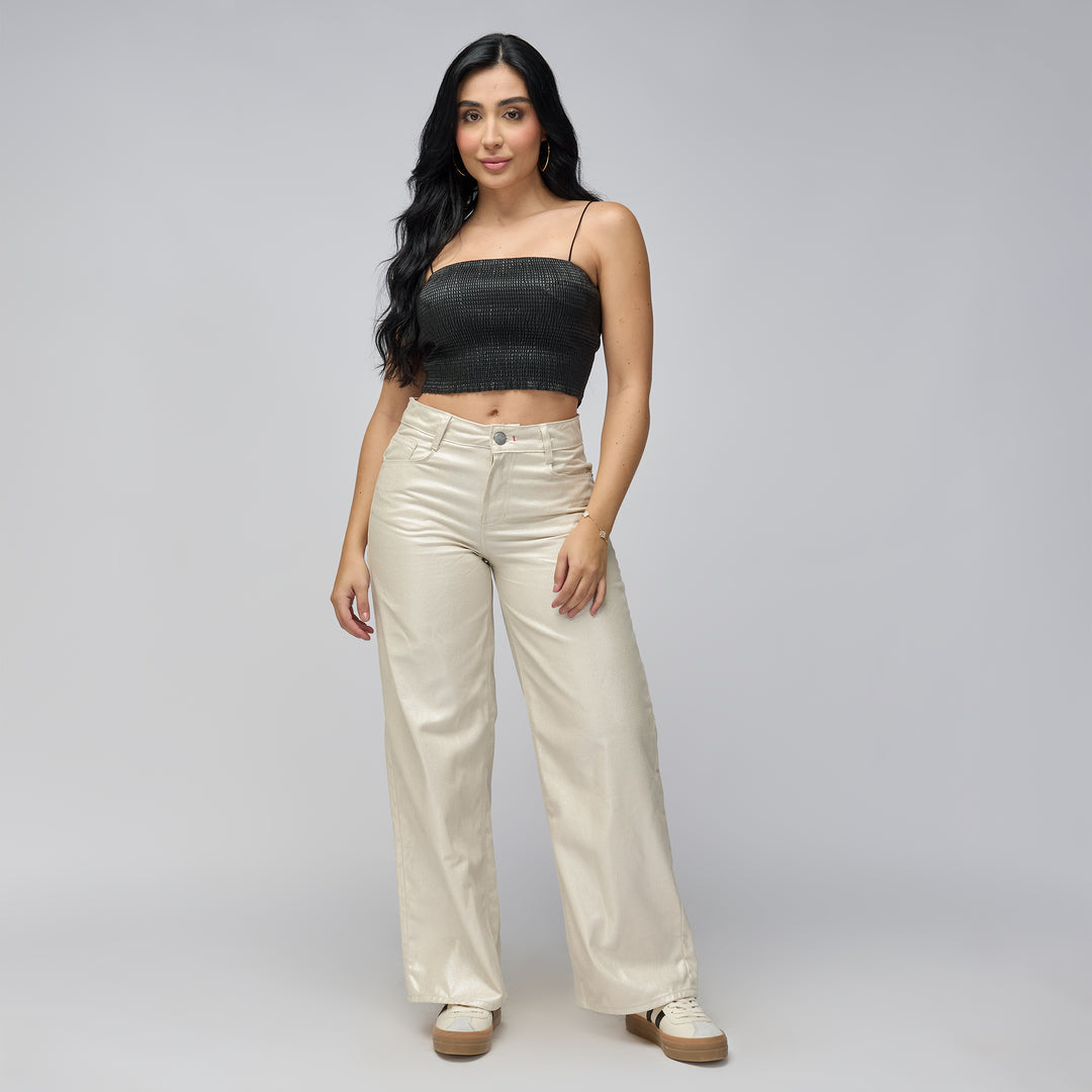 Ref: 552775 Jean wide leg tiro medio en denim rígido 100% algodón, color perlado