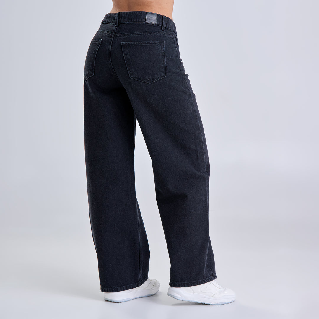 Ref: 552653 Jean colombiano wide leg tiro medio en denim rígido, color negro