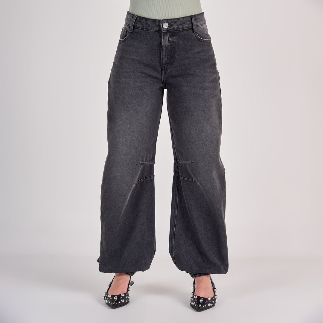 REF: 552516 Jean dama barrel straight tiro medio rígido 100% algodón, color gris oscuro