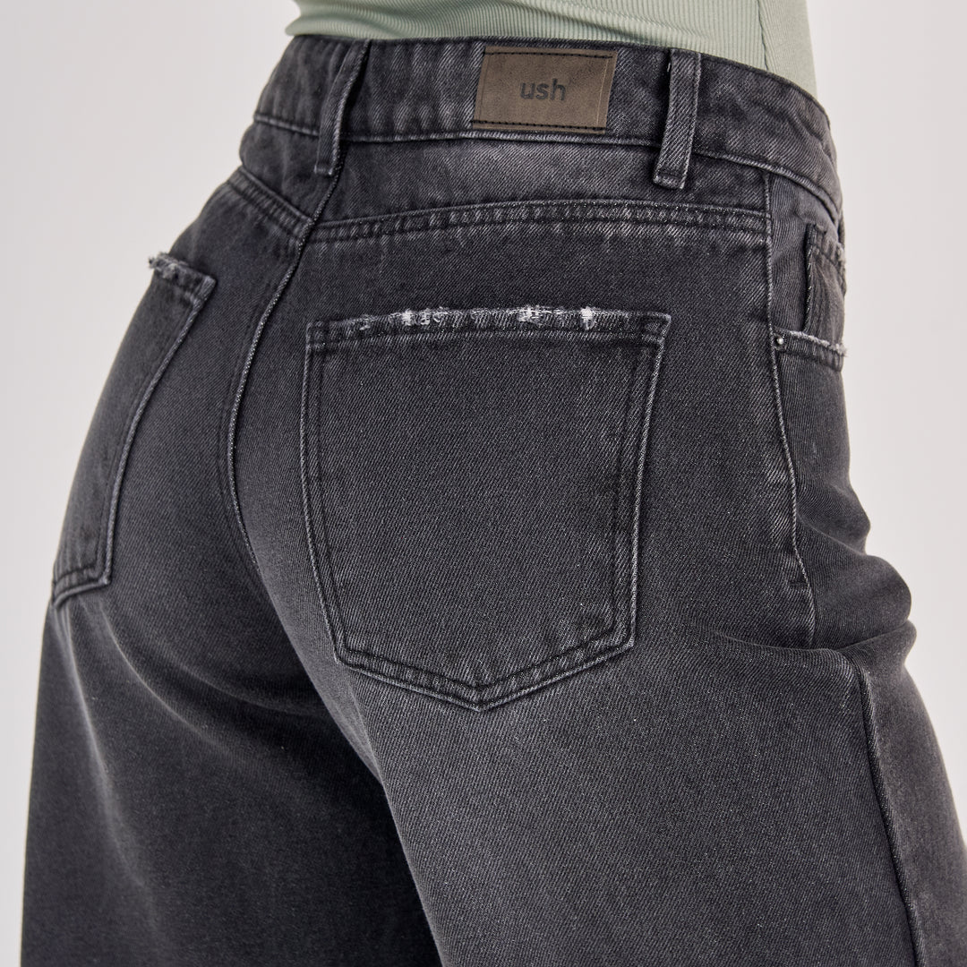 REF: 552516 Jean dama barrel straight tiro medio rígido 100% algodón, color gris oscuro