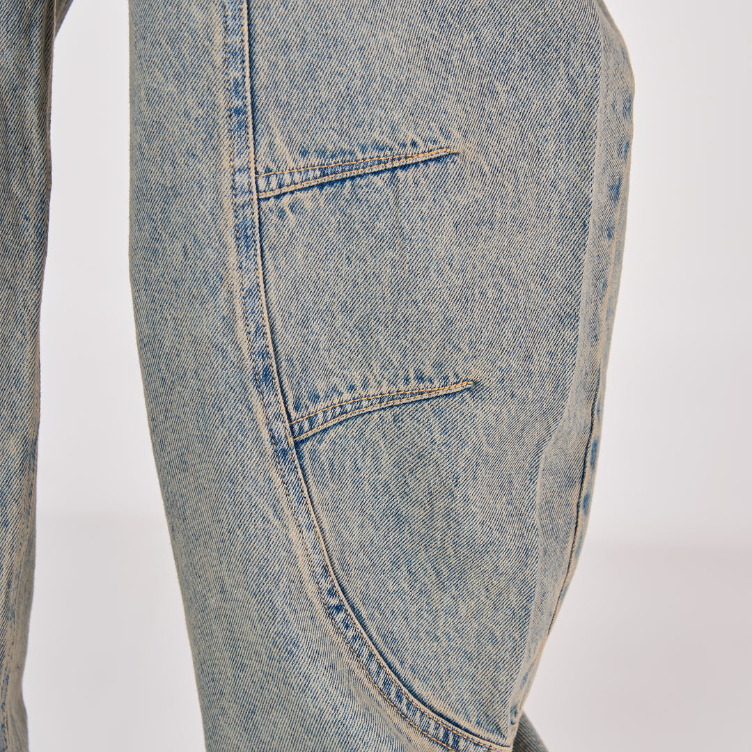 REF: 552739 Jean dama barrel tiro medio rígido 100% algodón, color azul dirty