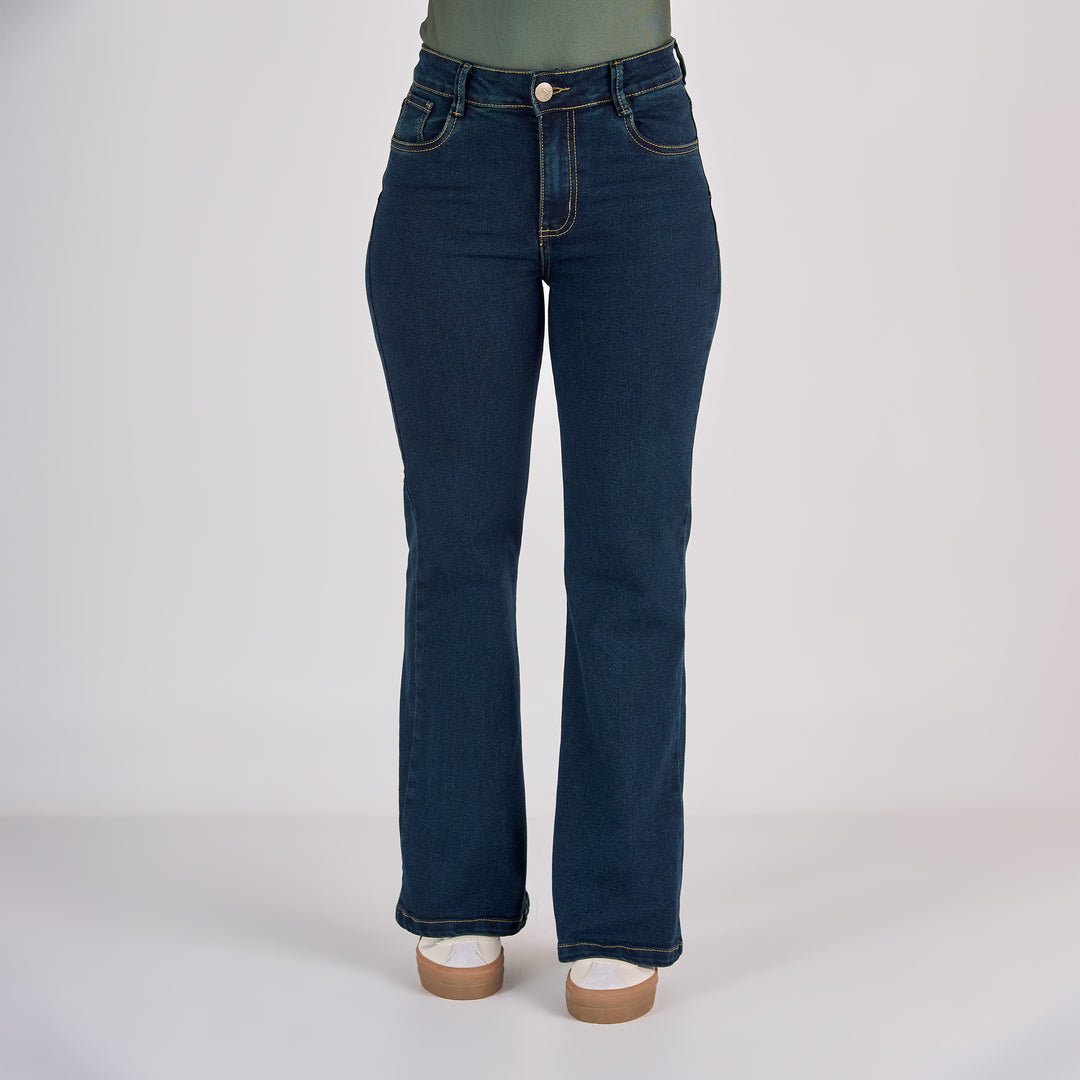 Ref: 552784 Jean dama flare tiro medio licrado, color Azul oscuro