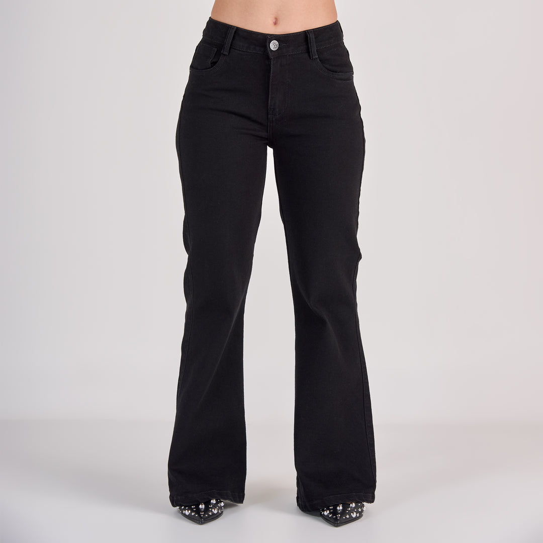 Ref: 552815 Jean dama flare tiro medio licrado, color Negro