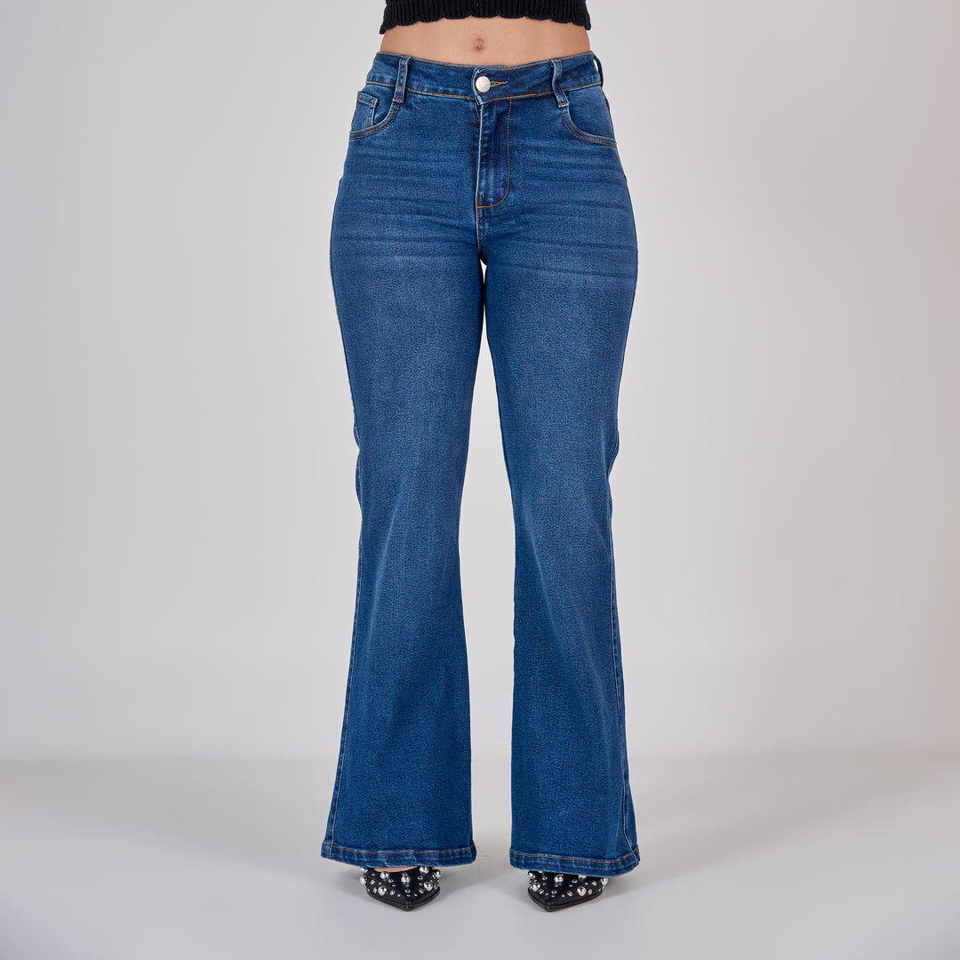 Ref: 552839 Jean dama flare tiro medio licrado, color Azul oscuro