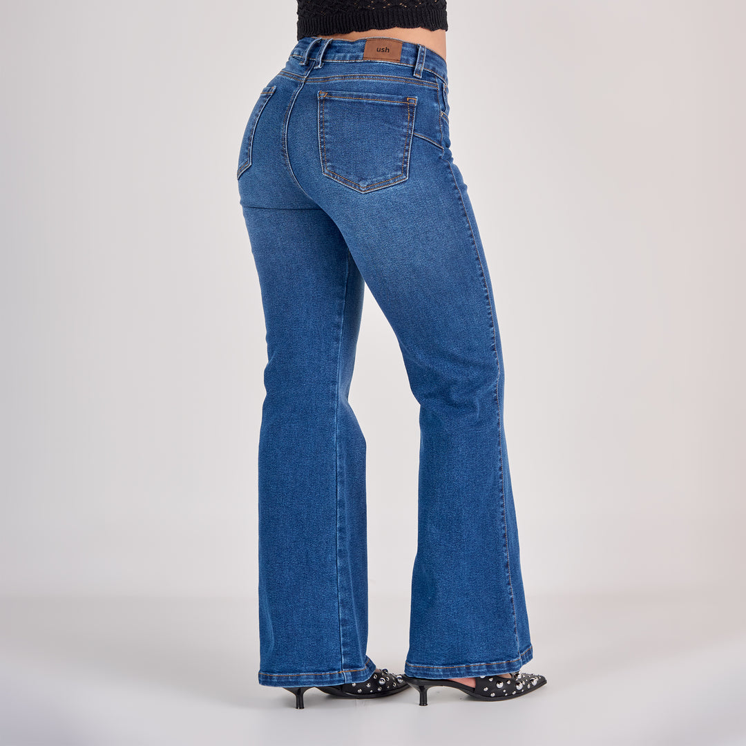 Ref: 552839 Jean dama flare tiro medio licrado, color Azul oscuro