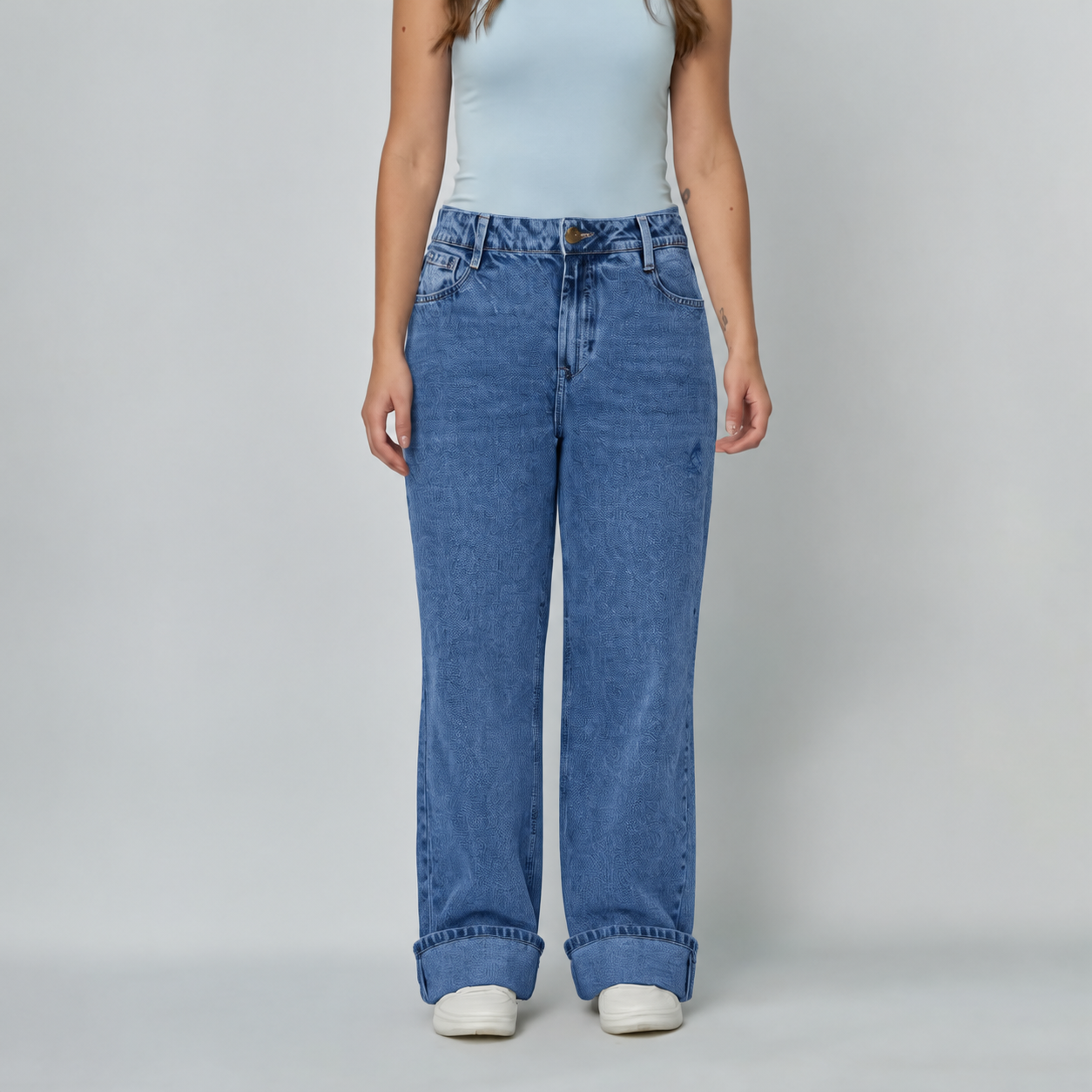 Ref: 552861 Jean dama straight tiro alto rígido, color Azul claro