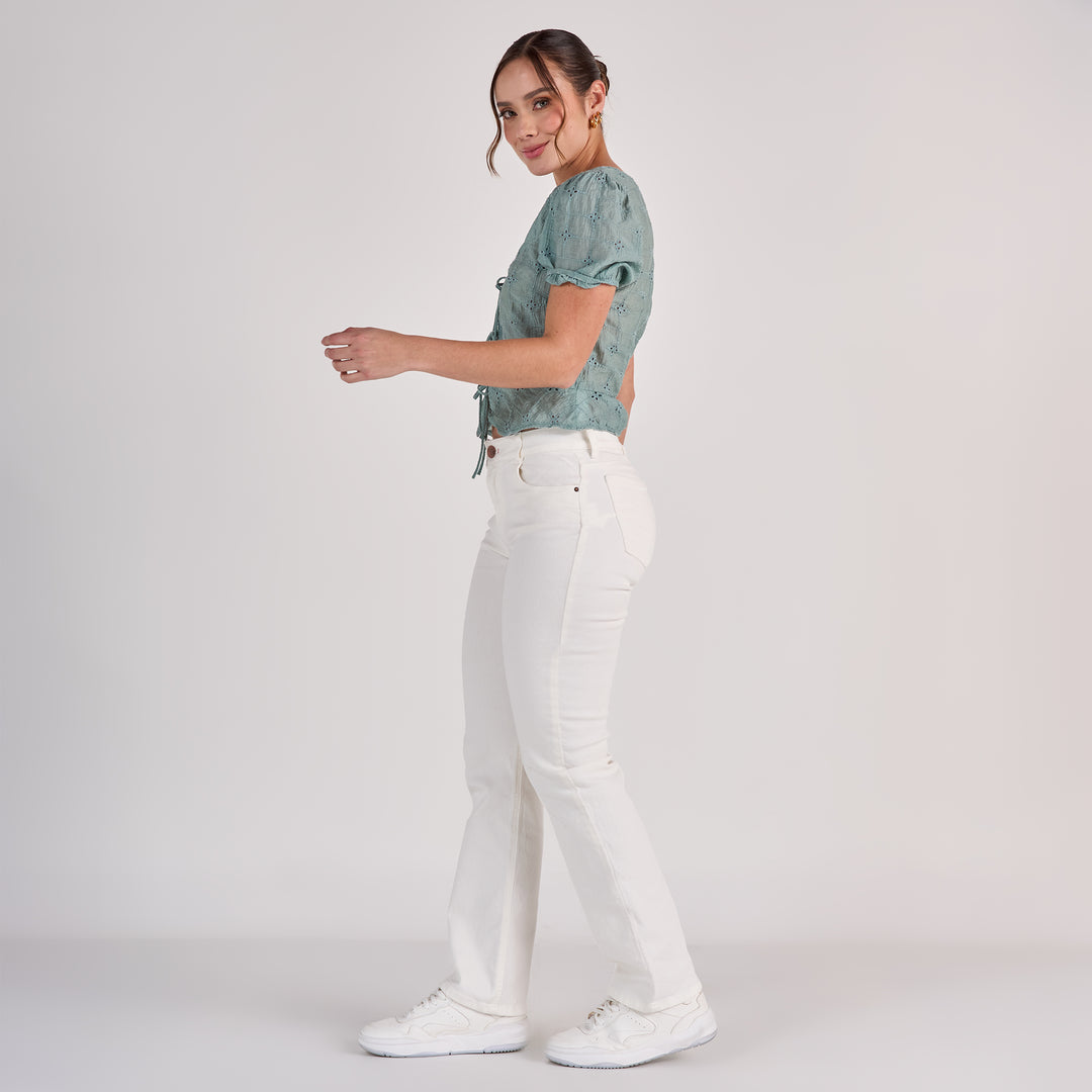 REF: 552814 Jean dama straight tiro medio licrado, color Ivory