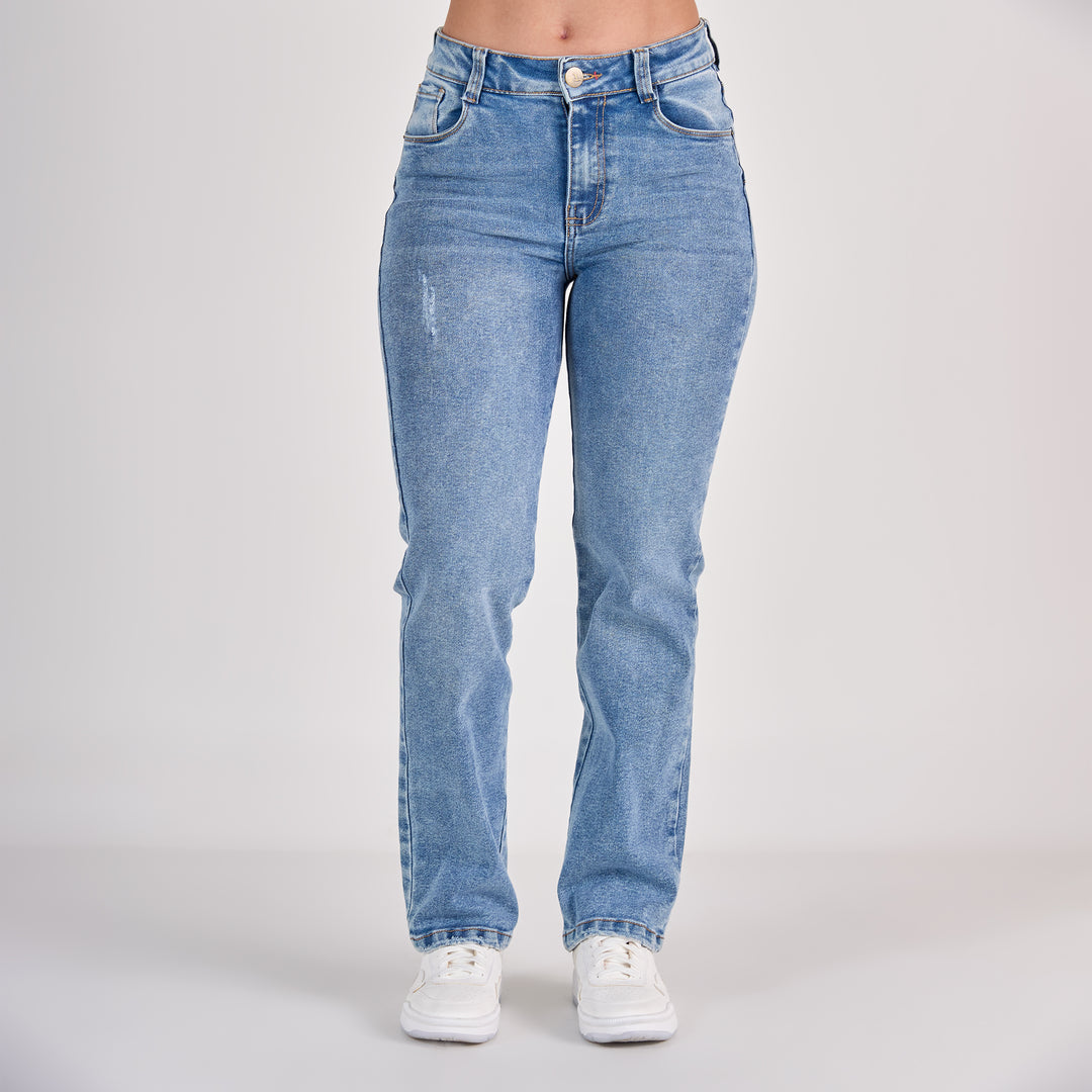 REF: 552823 Jean dama straight tiro medio licrado, color Azul medio