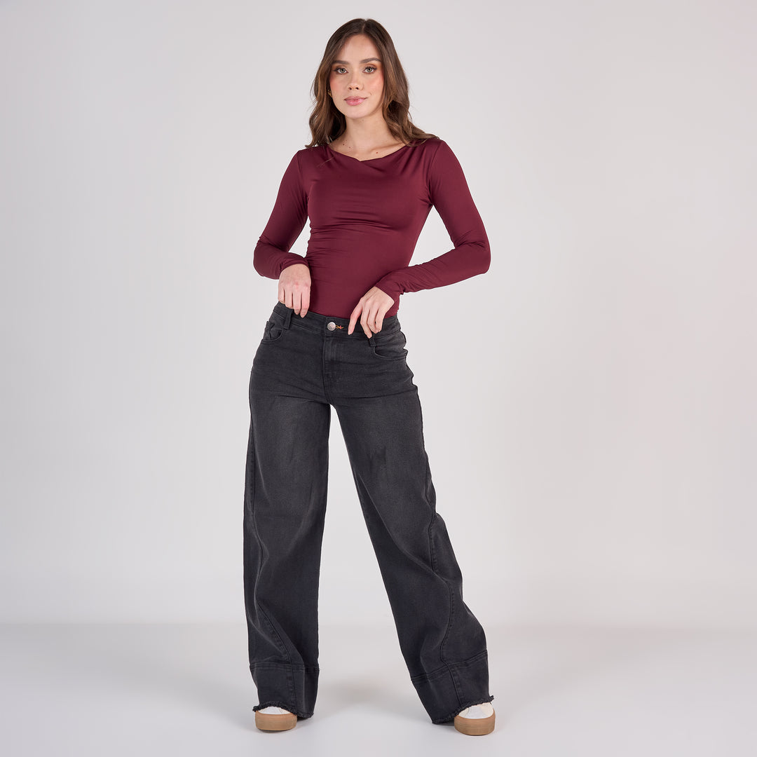 Ref: 552808 Jean dama vaquero tiro medio licrado, color Gris oscuro