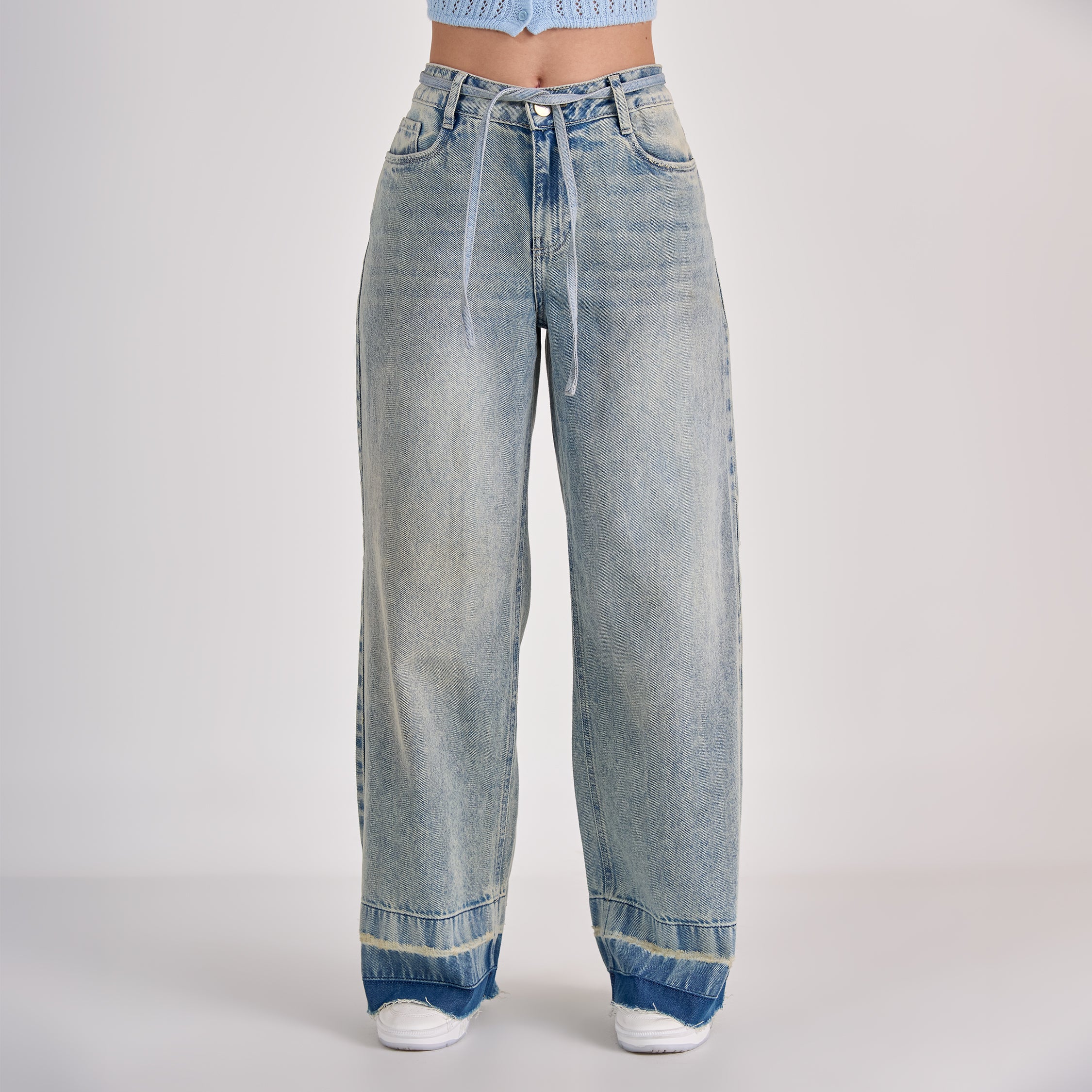 REF: 552811 Jean dama wide leg tiro alto rígido 100% algodón, color Azul dirty