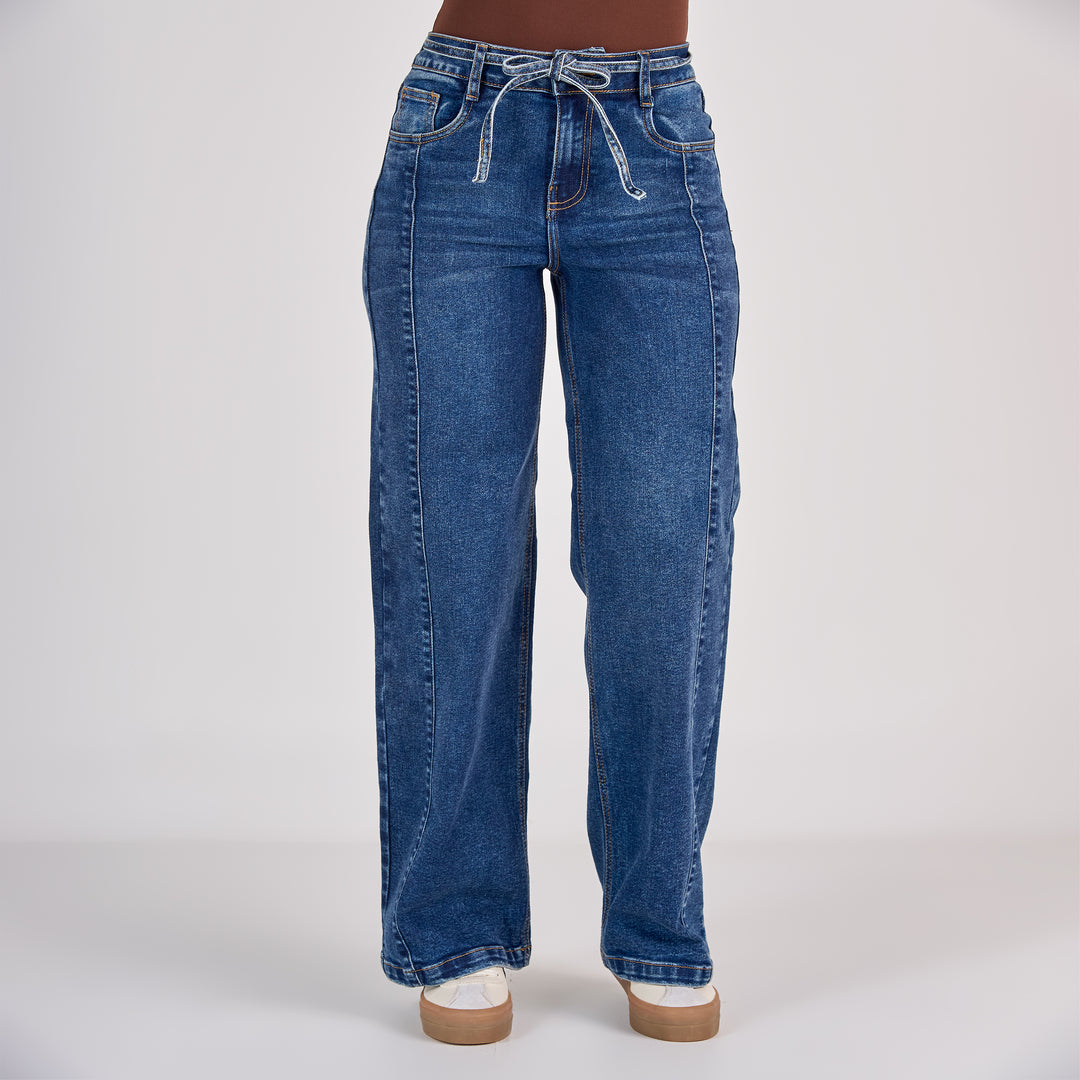 REF: 552804 Jean dama wide leg tiro medio licrado, color Azul oscuro