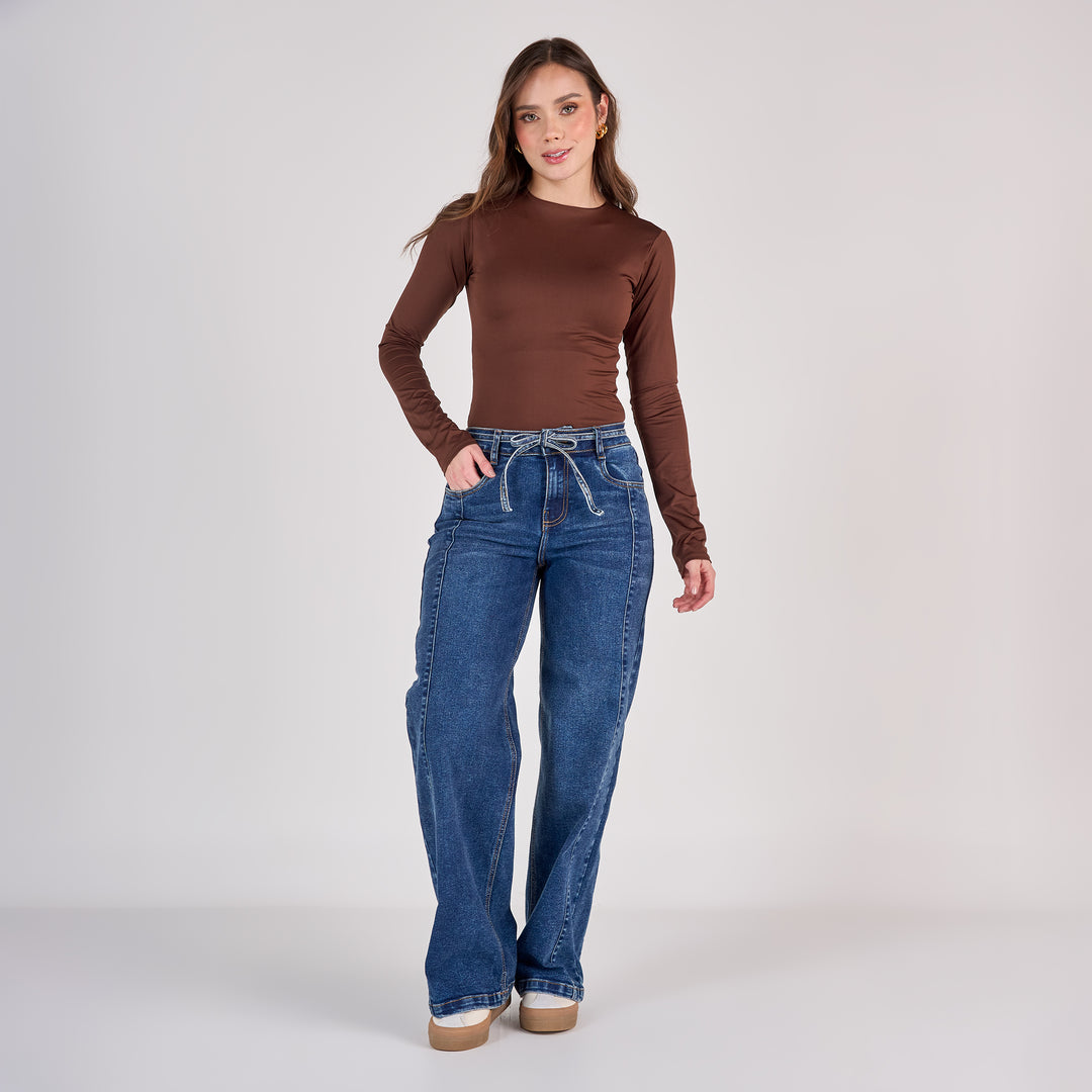 REF: 552804 Jean dama wide leg tiro medio licrado, color Azul oscuro