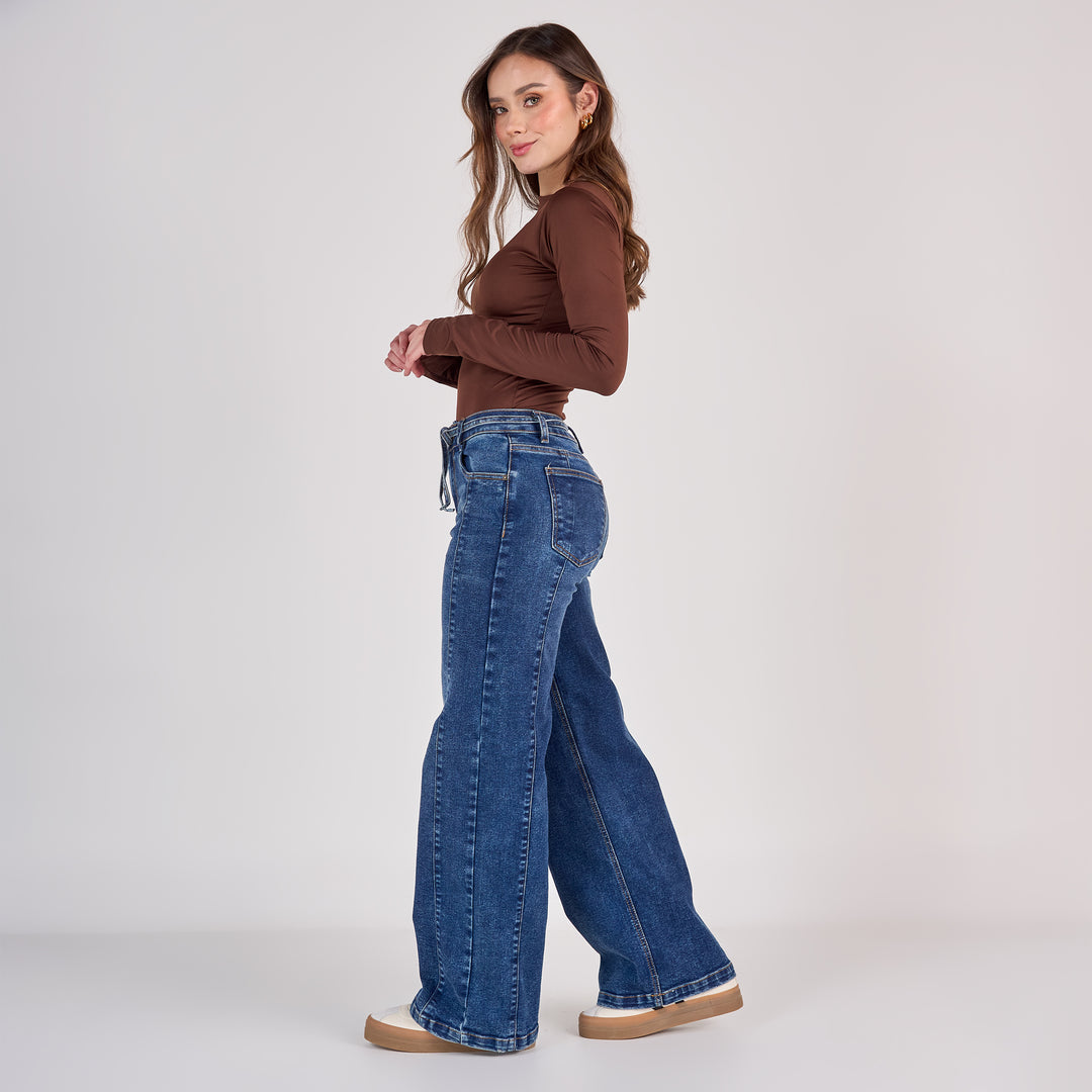 REF: 552804 Jean dama wide leg tiro medio licrado, color Azul oscuro