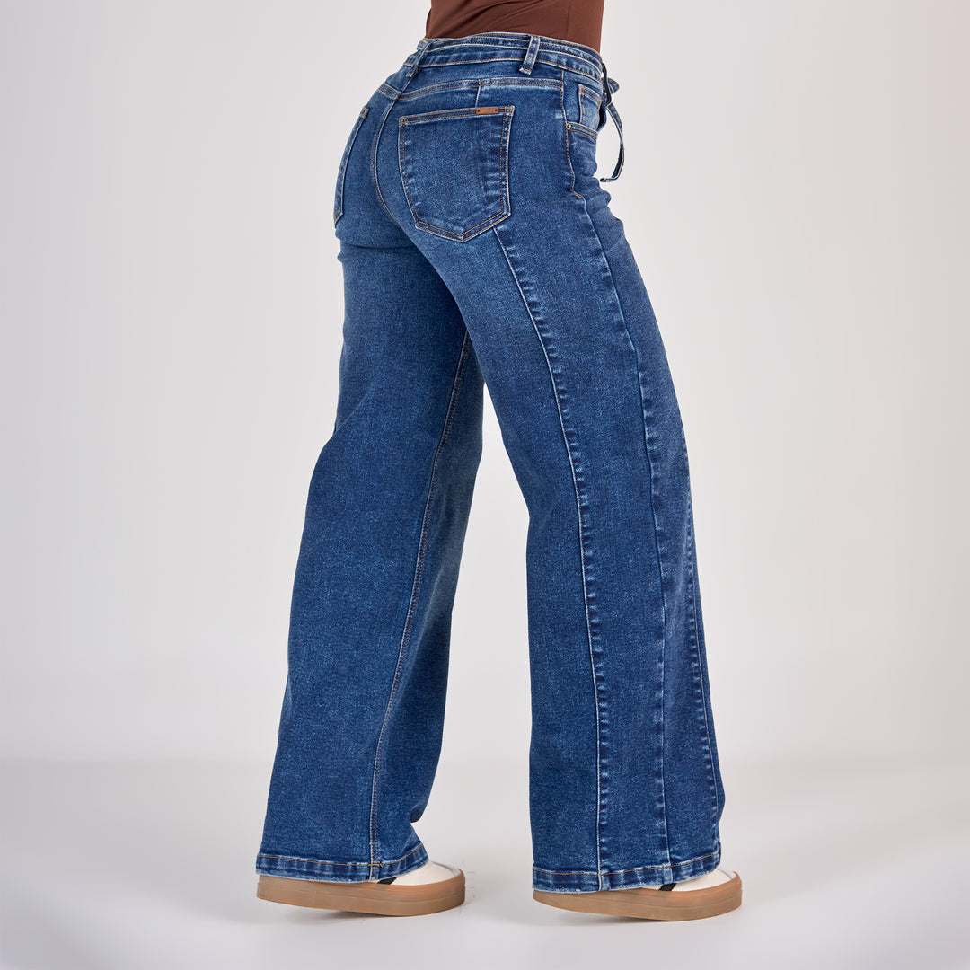 REF: 552804 Jean dama wide leg tiro medio licrado, color Azul oscuro