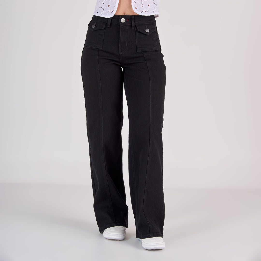 REF: 552810 Jean dama wide leg tiro medio licrado, color Negro