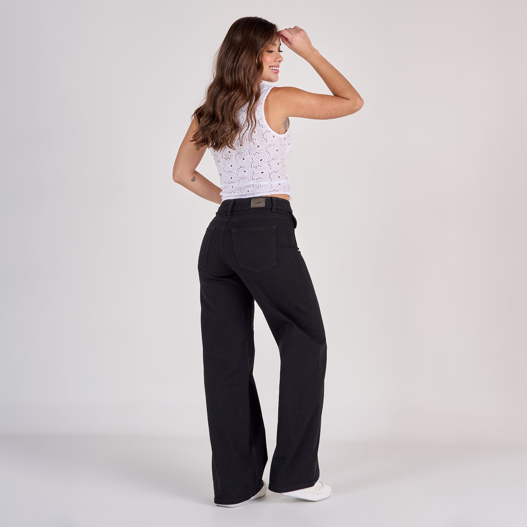 REF: 552810 Jean dama wide leg tiro medio licrado, color Negro