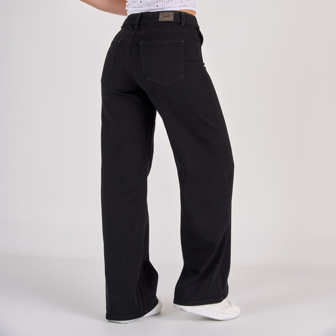 REF: 552810 Jean dama wide leg tiro medio licrado, color Negro