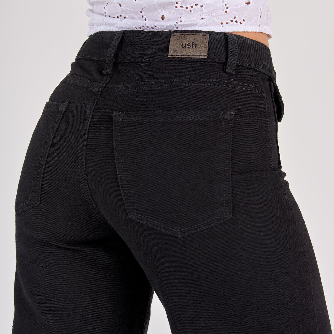 REF: 552810 Jean dama wide leg tiro medio licrado, color Negro