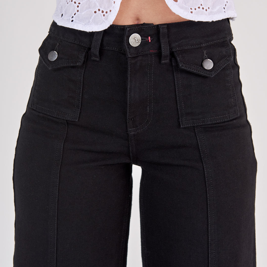 REF: 552810 Jean dama wide leg tiro medio licrado, color Negro