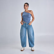 Ref: 552651 Jean rígido barrel 100% algodón, color azul claro