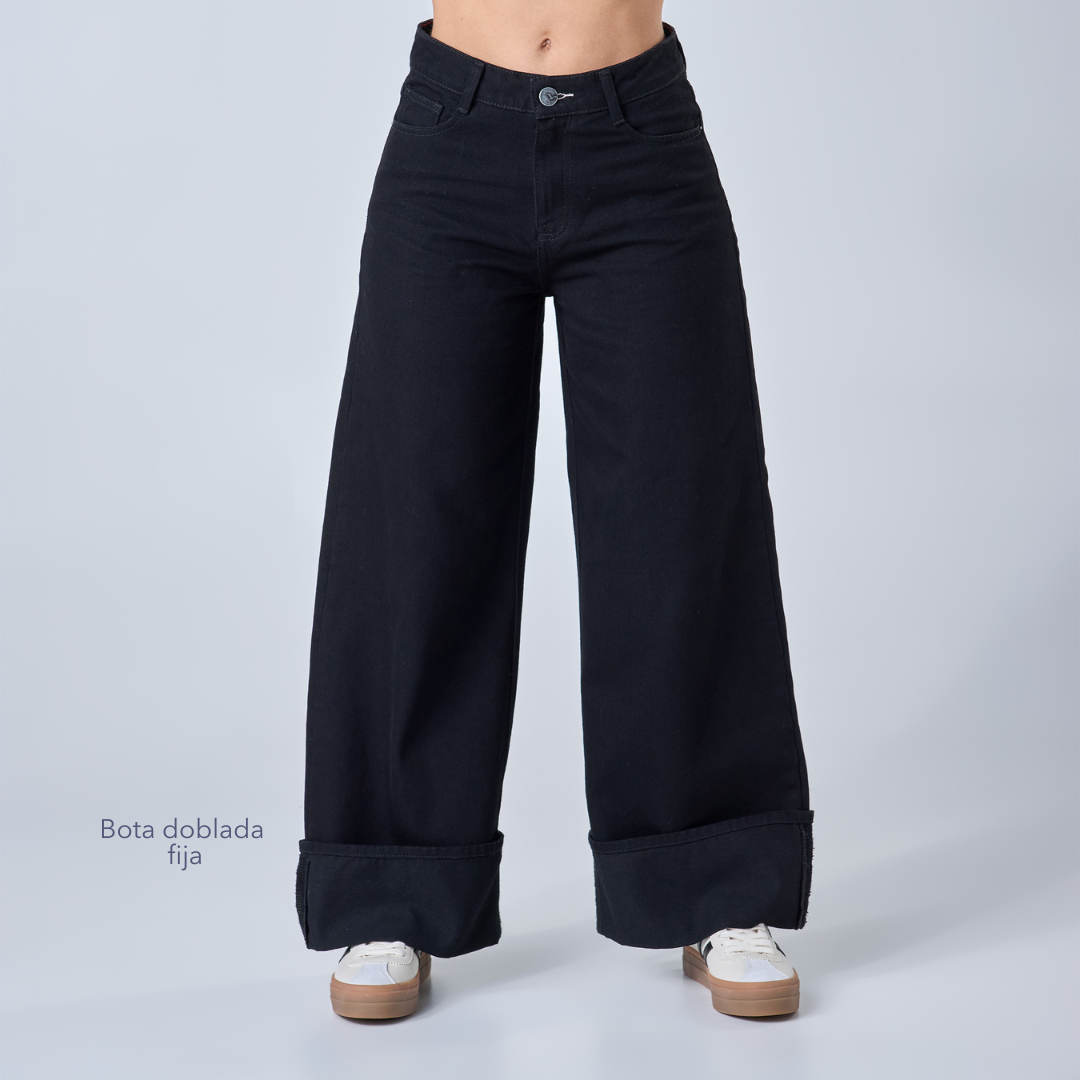 Ref: 552682 Jean rígido wide leg tiro alto, color negro