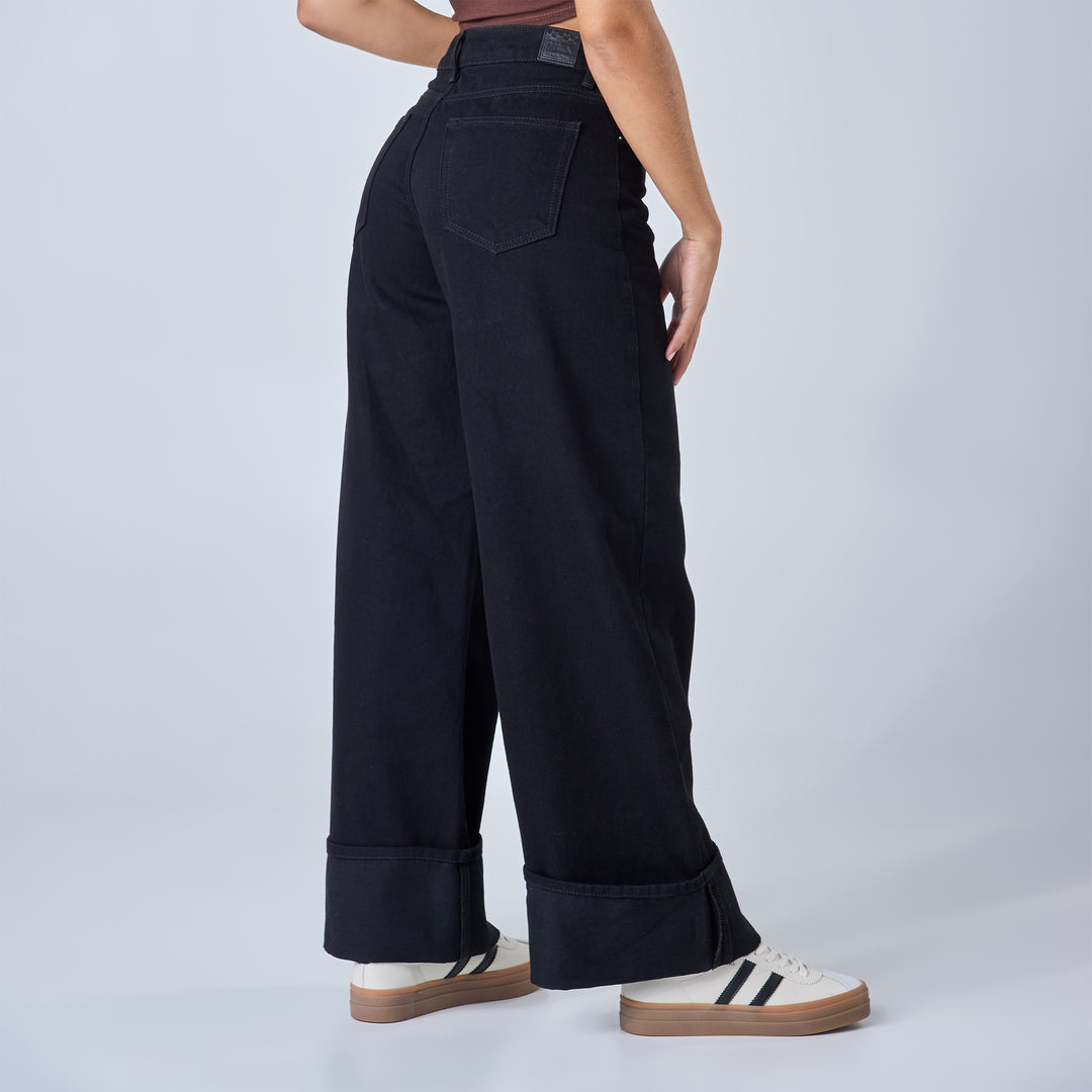 Ref: 552682 Jean rígido wide leg tiro alto, color negro