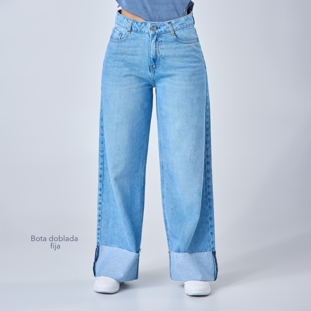 Ref: 552672 Jean rígido wide leg tiro alto color azul claro